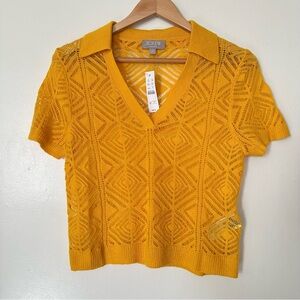 J. Crew Cashmere Lace Pointelle Sweater Top Polo Short Sleeve Size Medium